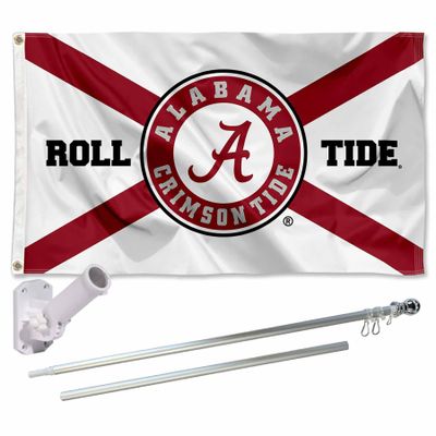 Alabama Crimson Tide State of Alabama Flag with Pole and Bracket Holder University Set