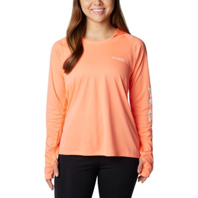 Columbia Women's Tidal Tee Hoodie, Coral Glow/White Logo, 1X Plus