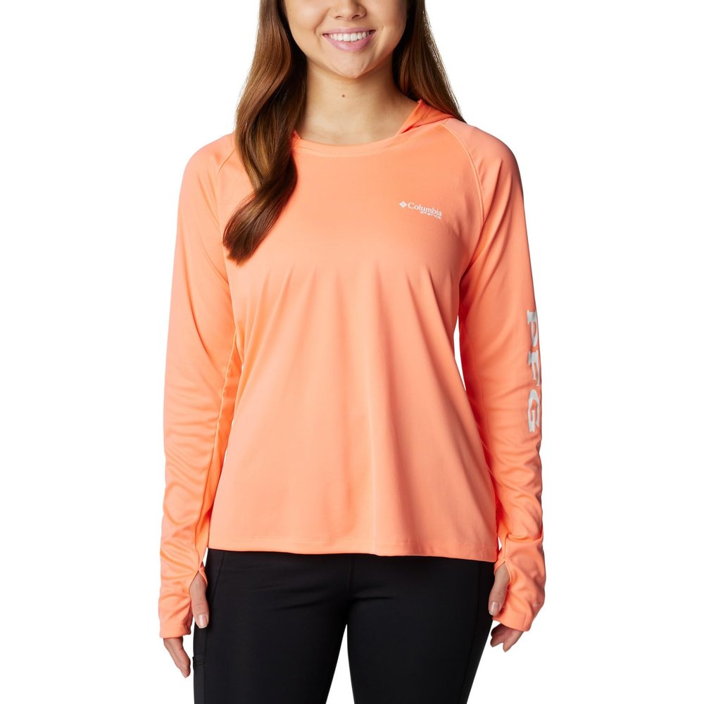 Columbia Women's Tidal Tee Hoodie, Coral Glow/White Logo, 1X Plus