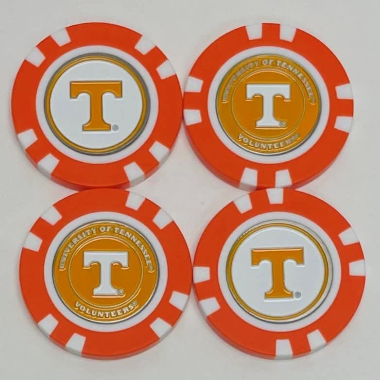 NCAA Tennessee Volunteers Golf Poker Chips with Removable Magnetic Double-Sided Ball Markers (4PK)