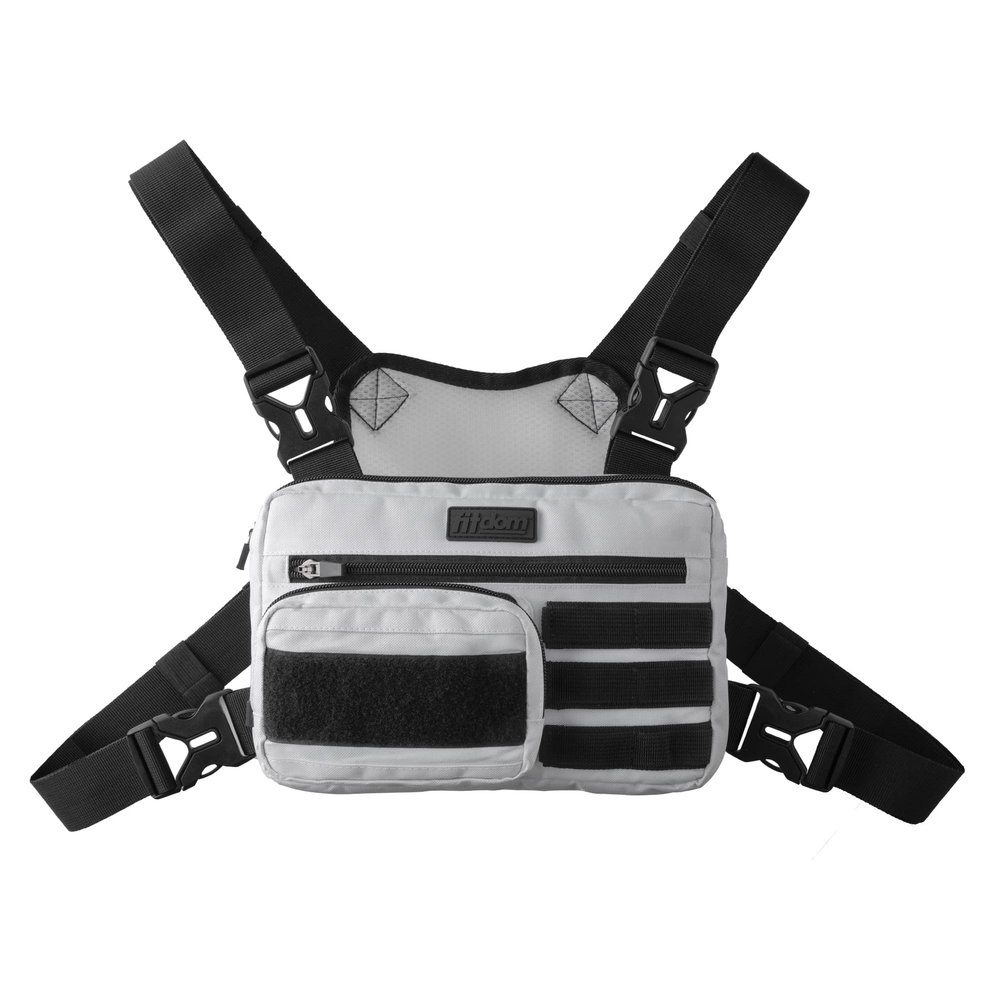 Fitdom Tactical Inspired Lightweight Running Chest Pack For Men With Built-In Phone Holder. A Sports Utility Rig Vest Made For Workouts And Outdoor