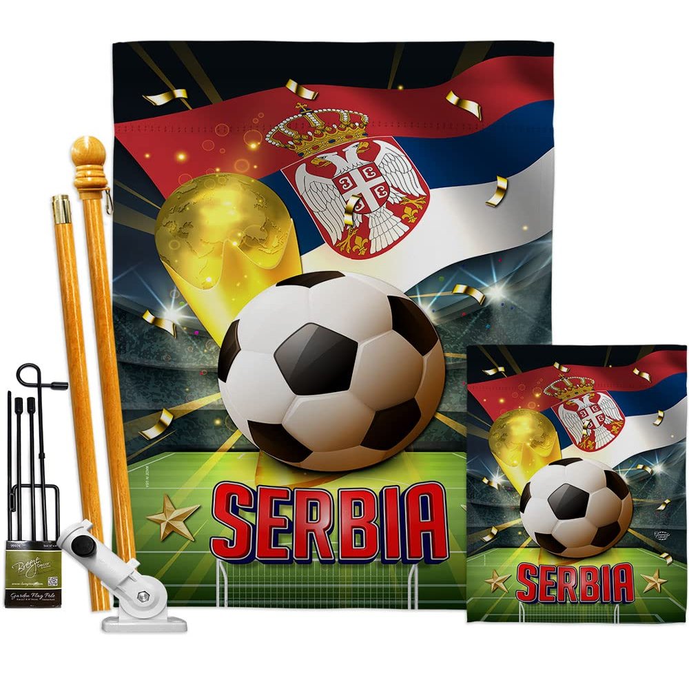 Ornament Collection World Cup Serbia Banner Wall Art Flag Poles for Outside House Stand Outdoor Decorations Garden Tapestry Yard Signs FIFA Team Qatar Trophy Soccer Game Football Gifts, Made in USA