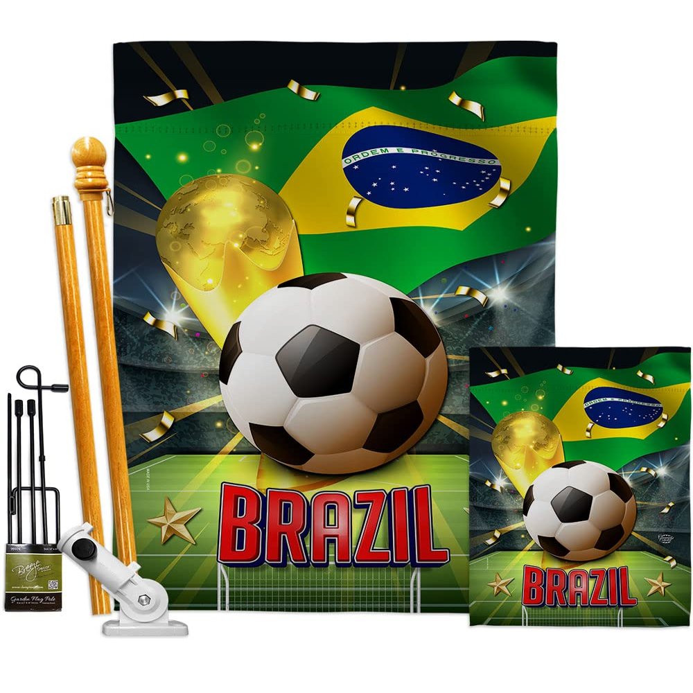Ornament Collection World Cup Brazil Banner Wall Art Flag Poles for Outside House Stand Outdoor Decorations Garden Tapestry Yard Signs FIFA Team Qatar Trophy Soccer Game Football Gifts, Made in USA