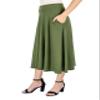 24seven Comfort Apparel Elastic Waist Pleated Pocket Midi Skirt Olive view 2