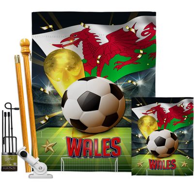 Ornament Collection World Cup Wales Banner Wall Art Flag Poles for Outside House Stand Outdoor Decorations Garden Tapestry Yard Signs FIFA Team Qatar Trophy Soccer Game Football Gifts, Made in USA