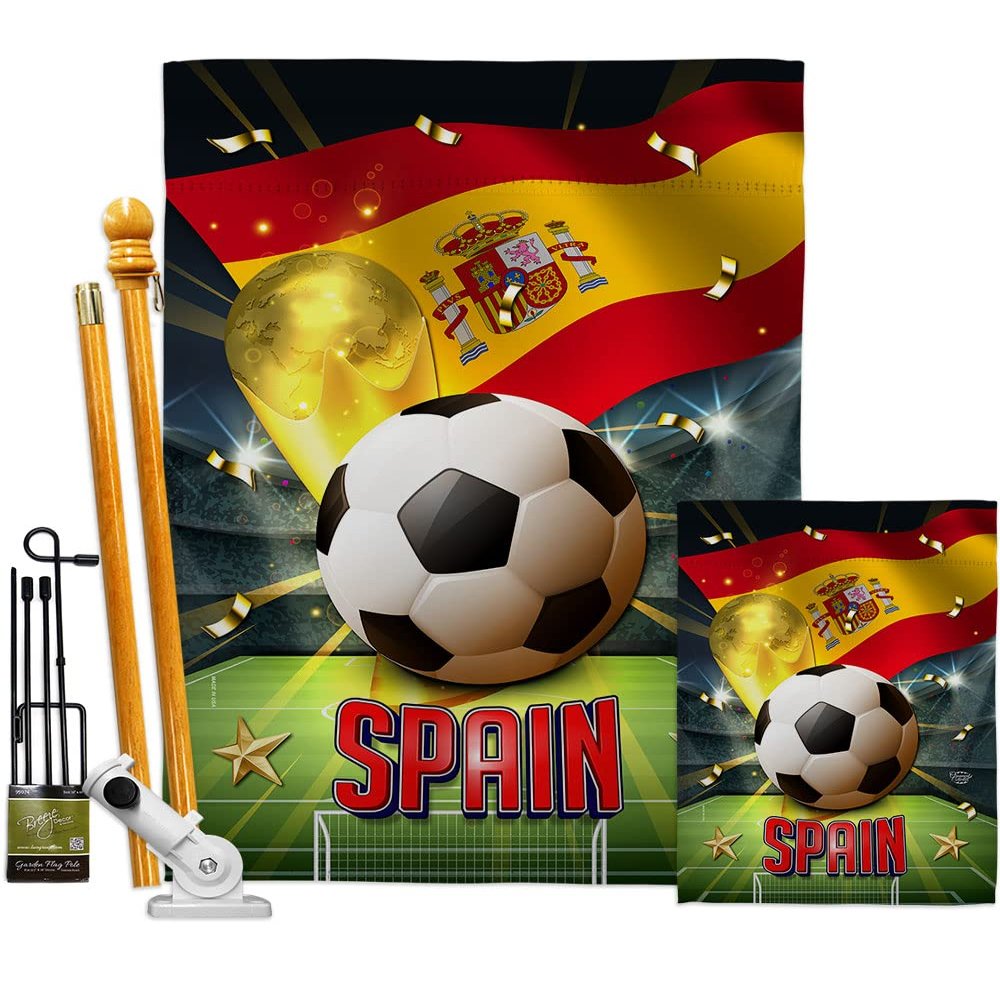 Ornament Collection World Cup Spain Banner Wall Art Flag Poles for Outside House Stand Outdoor Decorations Garden Tapestry Yard Signs FIFA Team Qatar Trophy Soccer Game Football Gifts, Made in USA