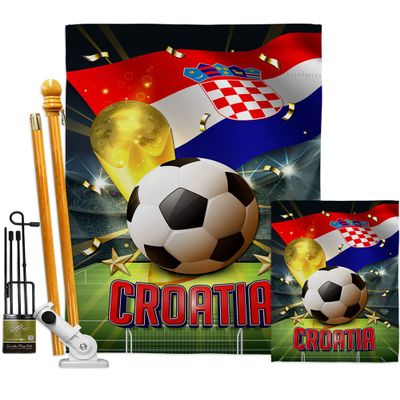 Ornament Collection World Cup Croatia Banner Wall Art Flag Poles for Outside House Stand Outdoor Decorations Garden Tapestry Yard Signs FIFA Team Qatar Trophy Soccer Game Football Gifts, Made in USA