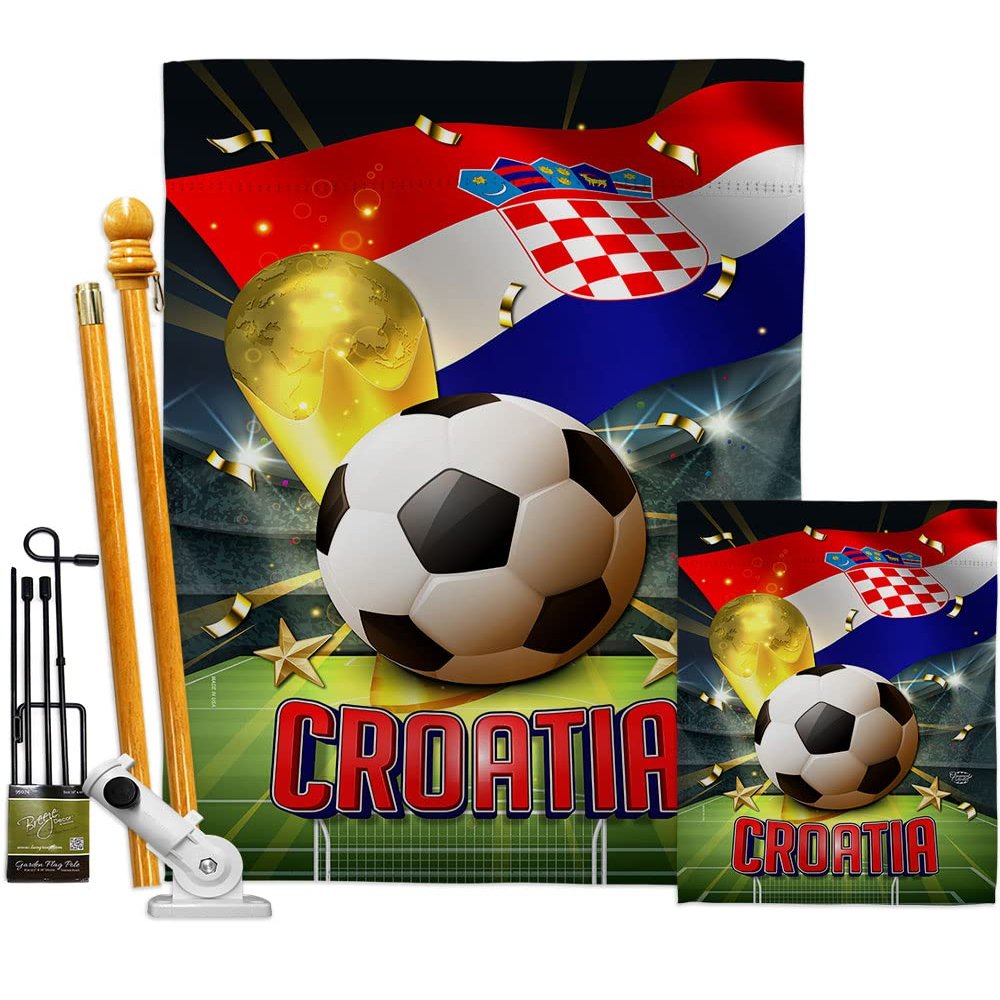 Ornament Collection World Cup Croatia Banner Wall Art Flag Poles for Outside House Stand Outdoor Decorations Garden Tapestry Yard Signs FIFA Team Qatar Trophy Soccer Game Football Gifts, Made in USA