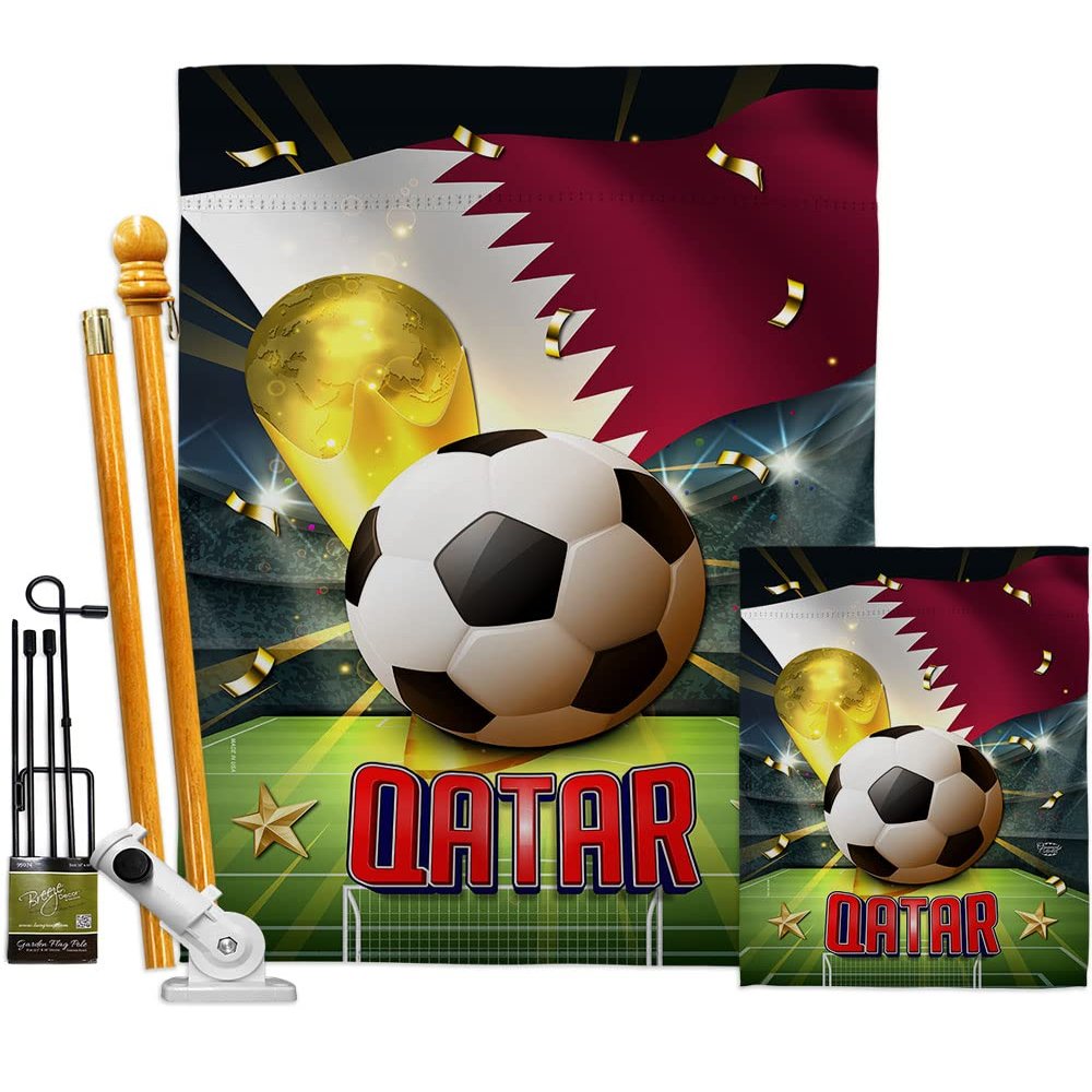 Ornament Collection World Cup Banner Wall Art Flag Poles for Outside House Stand Outdoor Decorations Garden Tapestry Yard Signs FIFA Team Qatar Trophy Soccer Game Football Gifts, Made in USA