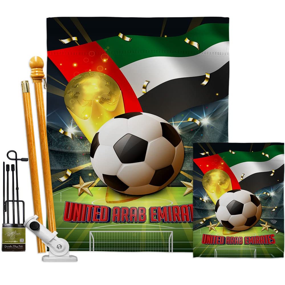 World Cup United Arab Emirates Banner Wall Art Flag Poles For Outside House Stand Outdoor Decorations Garden Tapestry Yard Signs FIFA Team Qatar Trophy Soccer Game Football Gifts Made In USA