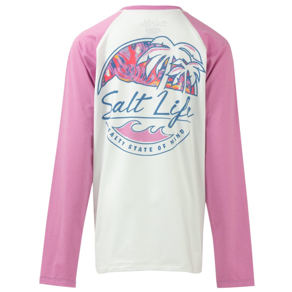 Salt Life Shady Palms SLX Youth Long Sleeve Stretch Fit Shirt, White, Medium