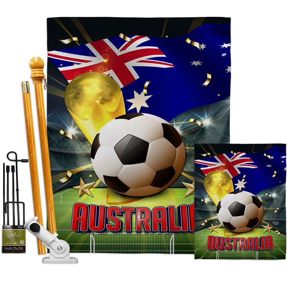 Ornament Collection World Cup Australia Banner Wall Art Flag Poles for Outside House Stand Outdoor Decorations Garden Tapestry Yard Signs FIFA Team Qatar Trophy Soccer Game Football Gifts, Made In USA