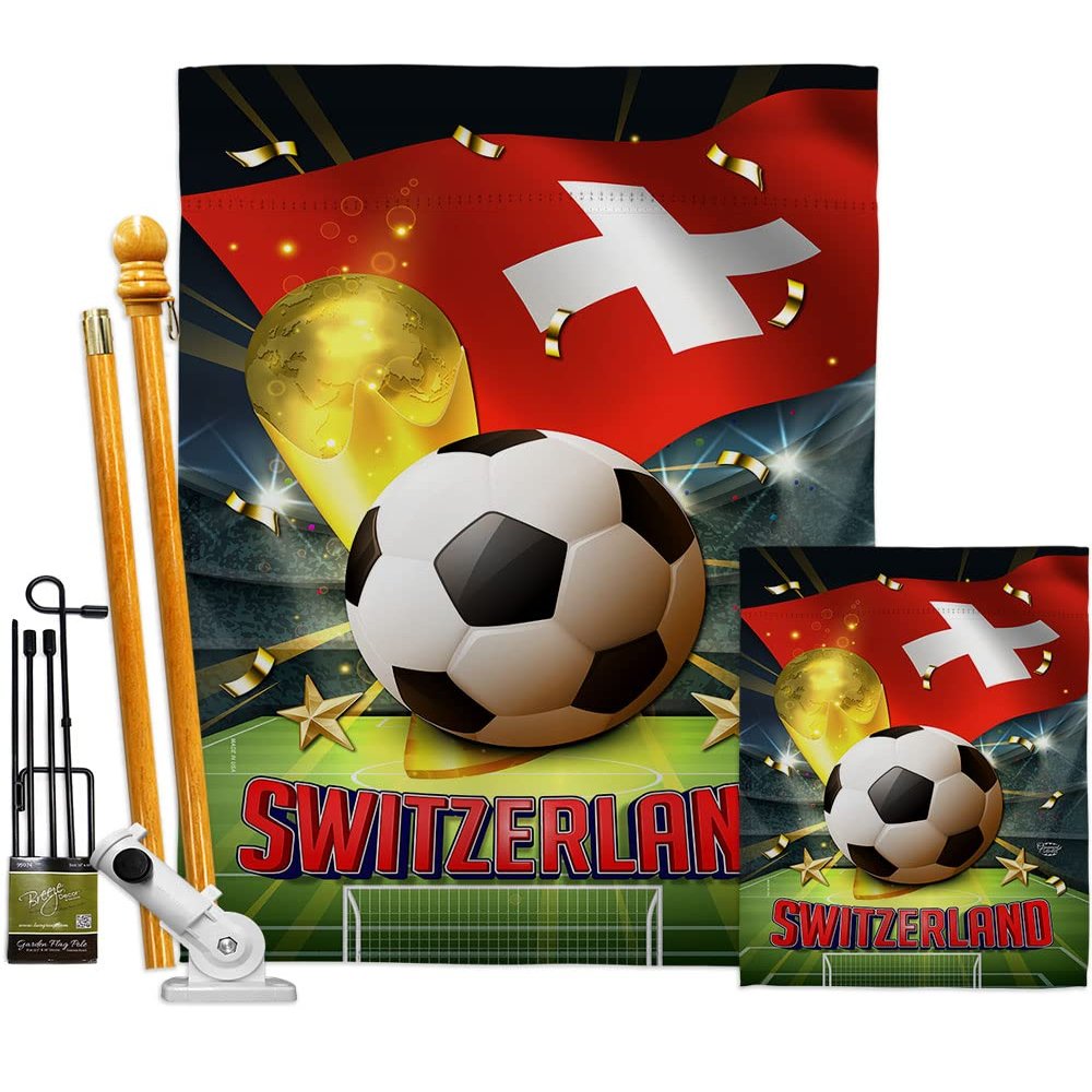 World Cup Switzerland Banner Wall Art Flag Poles For Outside House Stand Outdoor Decorations Garden Tapestry Yard Signs FIFA Team Qatar Trophy Soccer Game Football Gifts Made In USA