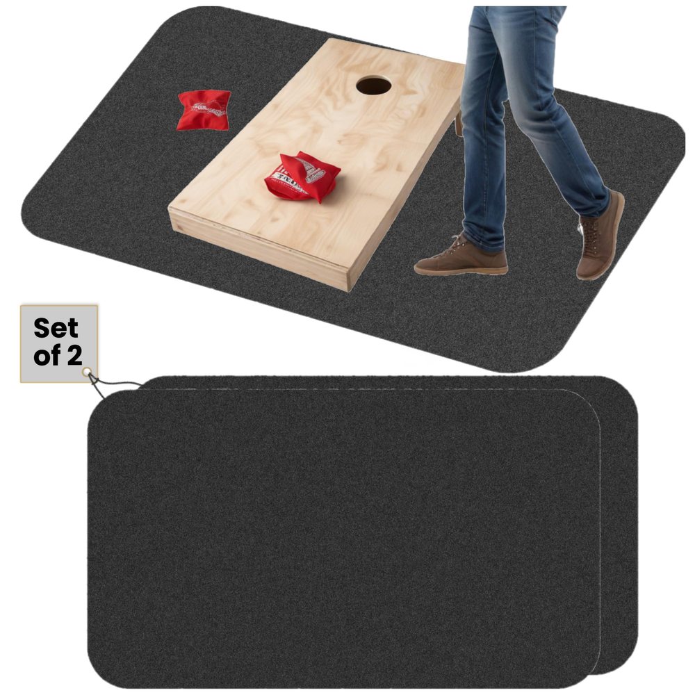 2 Cornhole Mats Prevent Cornhole Board from Slipping, Pitch Pad Keep Tossing Bags Clean and Secure Footing, Gray, 51inch x72 inch (2 Mats)