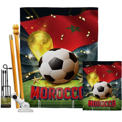 Ornament Collection World Cup Morocco Banner Wall Art Flag Poles for Outside House Stand Outdoor Decorations Garden Tapestry Yard Signs FIFA Team Qatar Trophy Soccer Game Football Gifts, Made in USA
