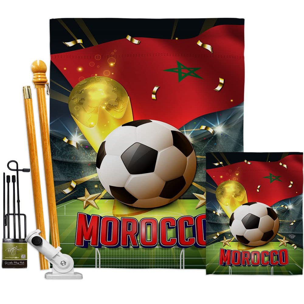 Ornament Collection World Cup Morocco Banner Wall Art Flag Poles for Outside House Stand Outdoor Decorations Garden Tapestry Yard Signs FIFA Team Qatar Trophy Soccer Game Football Gifts, Made in USA