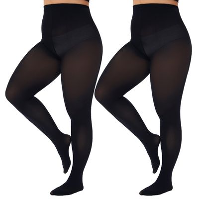 CozyWow Plus Size Tights for Women 80D Soft Solid Color Semi Opaque Pantyhose High Waist 1X 2X 3X 4X 2Black XL