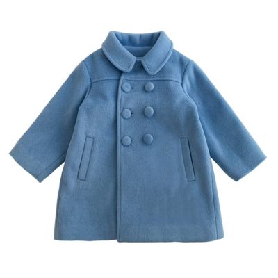 Toddler Kids Baby Girls Boys Solid Coat Elegant Notched Collar Double Breasted Jacket Wool Coat Girls (Blue, 4-5 Years)