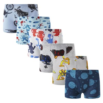 Winging Day Boys' Pure Cotton 6-Pack Print Boxer Brief Underwear Size 12T