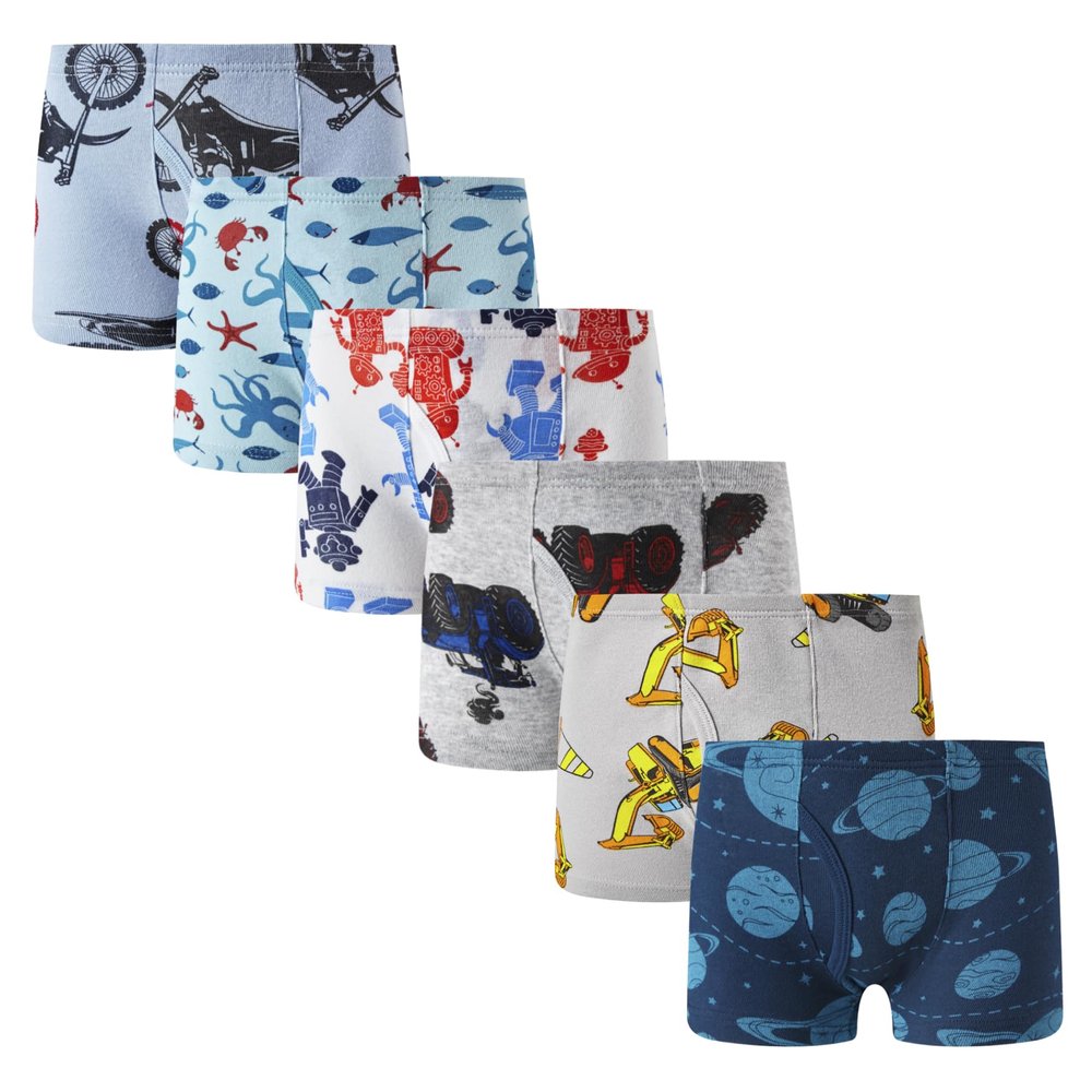 Winging Day Boys' Pure Cotton 6-Pack Print Boxer Brief Underwear Size 12T