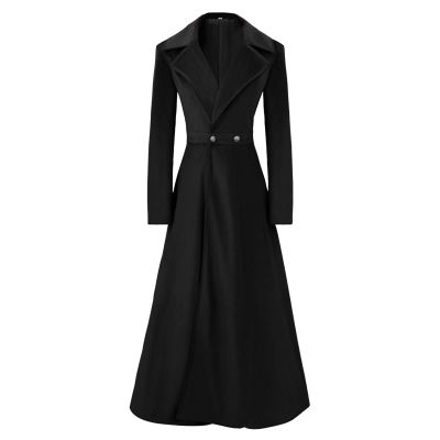HGps8w Women's Winter Maxi Coats Lapel Wool Blend Long Peacoat Trench Ladies Elegant Slim Jacket Parka Outwear