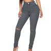 High Waist Ripped Skinny Jeans for Women Distressed Butt Lift Pencil Denim Pants Slim Washed Stretch Jean Trousers (Grey,4X-Large) view 1
