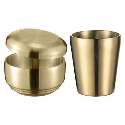 UPTALY 1 pcs Cereal Bowl with Lid, 1 pcs Coffee Mug (Golden Color, Large Type A), Thickened 18/10 Stainless Steel Tableware, Double Wall Heat Insulation, Rice Bowl with Saucer, Unbreakable Camping Mug