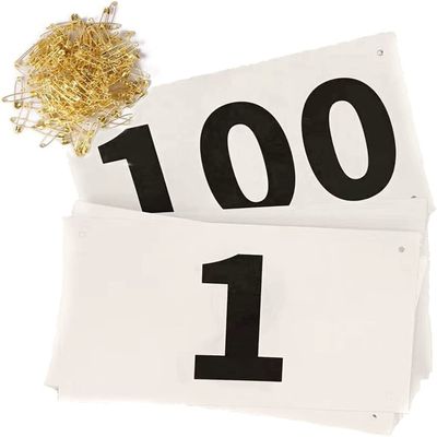 Kyzistn 1-100 Running Race Bibs Large Numbers with Safety Pins for Marathon Race Events- Tyvek Tearproof Waterproof (7X4Inch)