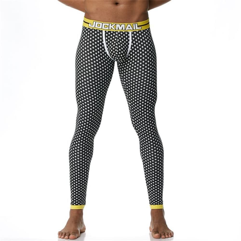 JOCKMAIL Long Johns Pants Men Thermal Underwear Cotton Printed Mens Thermal Underwear Sleeping Bottoms Leggings Pant (as1, Alpha, x_l, Regular, Regular, Black, X-Large)