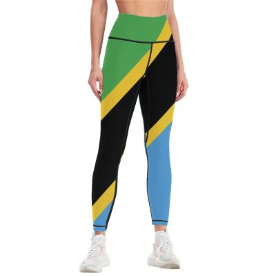 Adugen Origei Women's High Waist Tanzania Flag Print Tummy Control Yoga Capris L