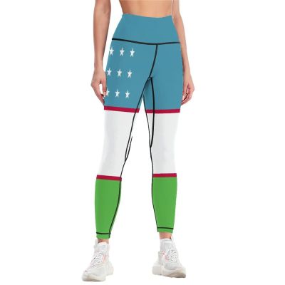 Adugen Origei Women's High Waist Uzbekistan Flag Print Tummy Control Yoga Capris 2XL