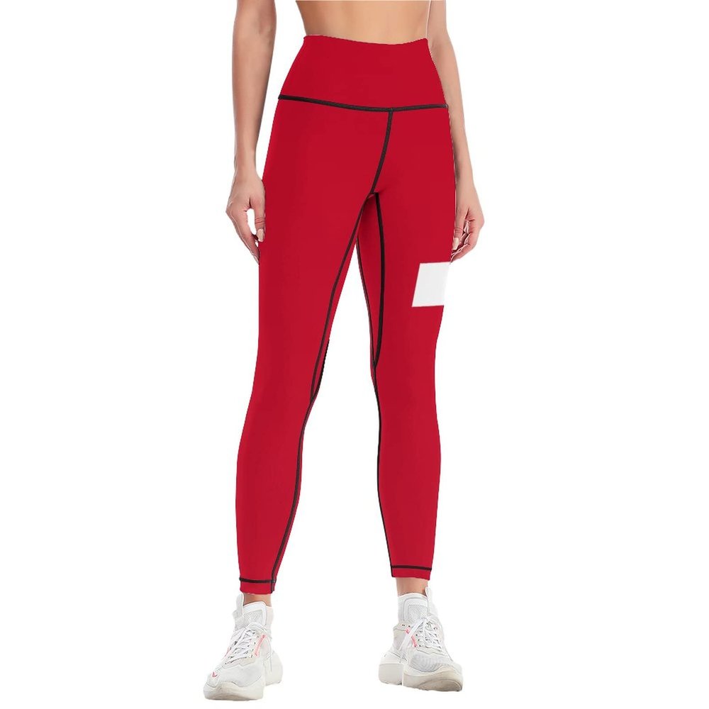Adugen Origei Women's High Waist Switzerland Flag Print Tummy Control Yoga Capris L