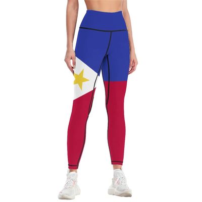 Adugen Origei Women's High Waist Philippines Flag Print Tummy Control Yoga Capris L