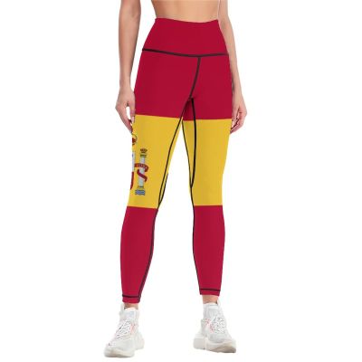 Adugen Origei Yoga Pants Spain Flag Workout Running for Women M