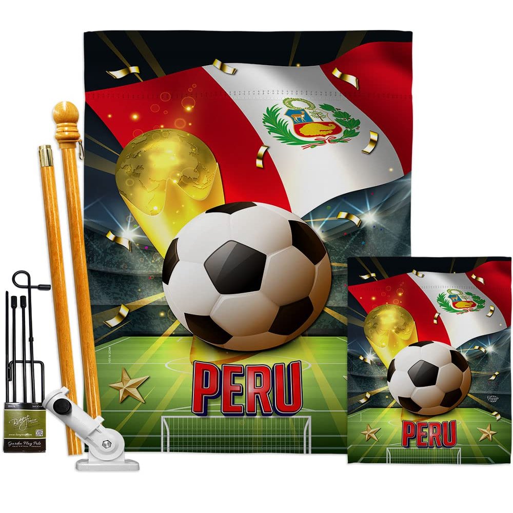 Ornament Collection World Cup Peru Banner Wall Art Flag Poles for Outside House Stand Outdoor Decorations Garden Tapestry Yard Signs FIFA Team Qatar Trophy Soccer Game Football Gifts, Made in USA
