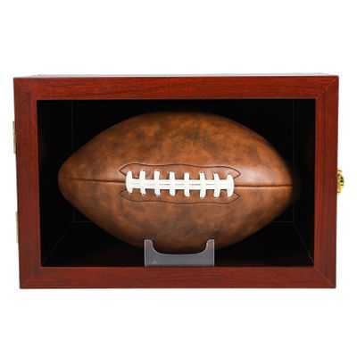 Medikaison Football Display Case Wall Mount Lockable Clear View Full Size Anti Fade UV Protective Acrylic Door Wooden Signed Memorabilia Football Box Shelf Holder-Double Ball (Single Ball Cherry)