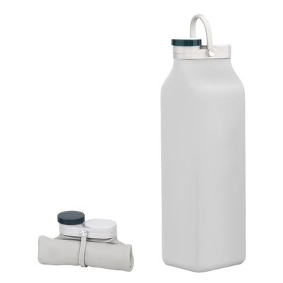 Sports-Water-Bottles Foldable Water Bottle, BPA Free, Silicone Travel Sports Water Bottle, Triple Leak Proof, Light Weight 20oz (Color : Gray, Size : 600ml)