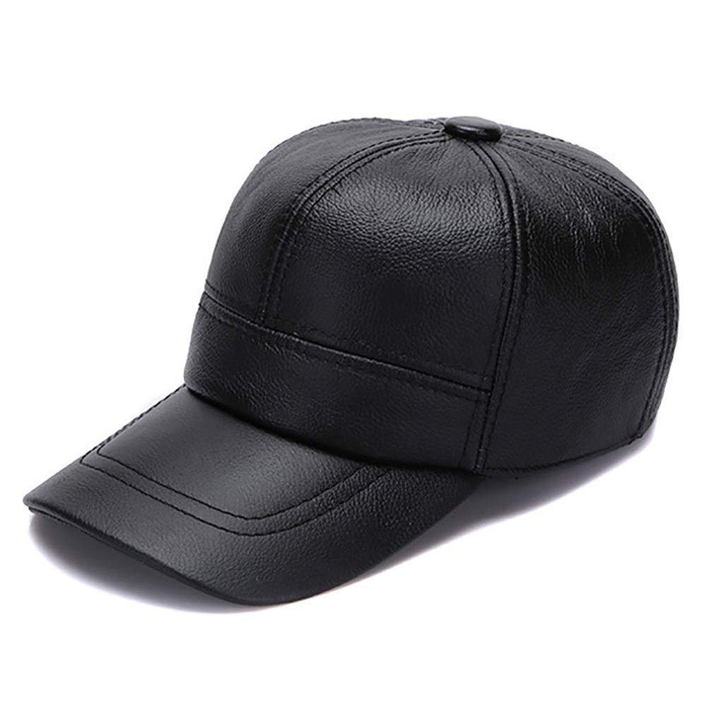 nster Winter Hats,Men's Genuine Leather Baseball Flat Hat Cowhide Leather Cap Autumn Winter Baseball Cap One Size