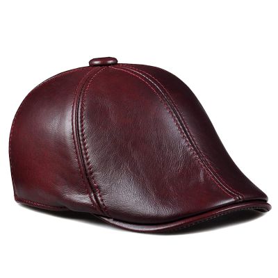 nster Winter Hats,Winter Cowhide Peaked Cap Men's Keep Warm with Ear Protectors for The Elderly Adjustable Size 55-60cm