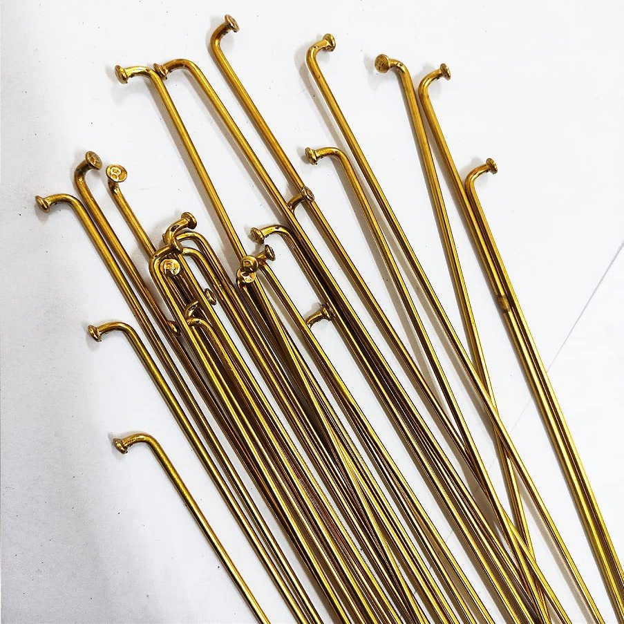 245mm Bike Spokes 14G Stainless Steel, Road Bike Spokes 100Pcs (Color Family : Gold)