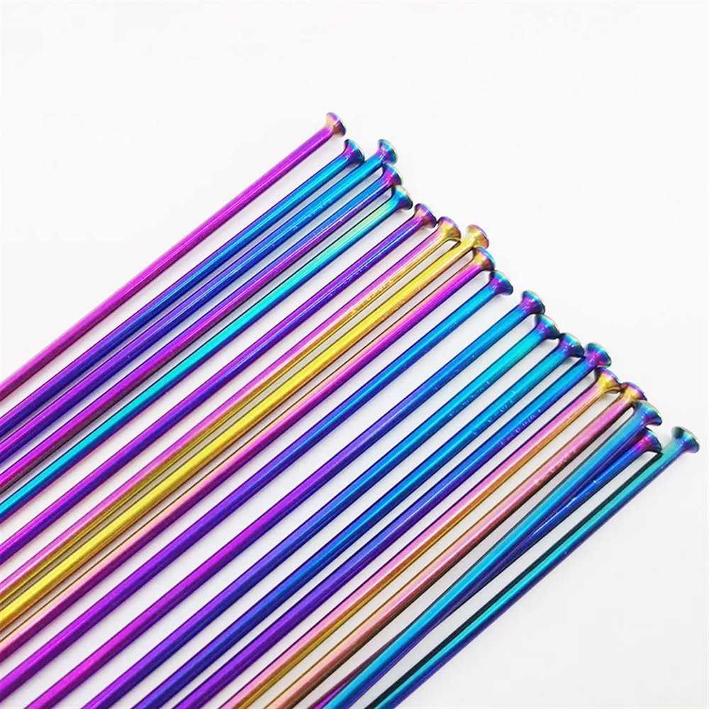 2.0 Round Spokes J-Bend/Straight Pull Color Bicycle Spokes Bicycle Spokes with Brass Caps Mountain Bike Spokes 14G (Color : Steaight 64pcs)