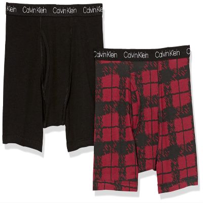 Calvin Klein Boys Modern Cotton Assorted Boxer Briefs Underwear, Pack of 2 Rhubpld/Black Small
