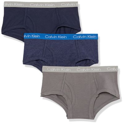 Calvin Klein Kids Boys' Modern Cotton Brief Underwear 3-Pack, Blue/Castle Rock/Black, X-Small