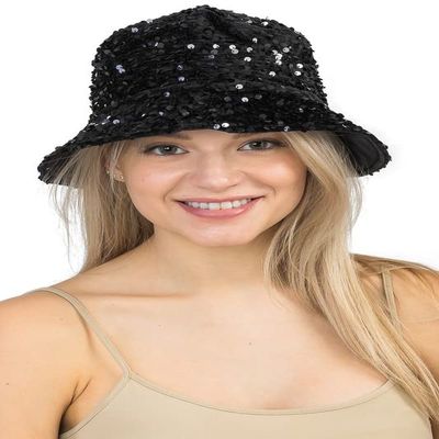 2Chique Boutique Women's Sequin Bucket Hat (Black)