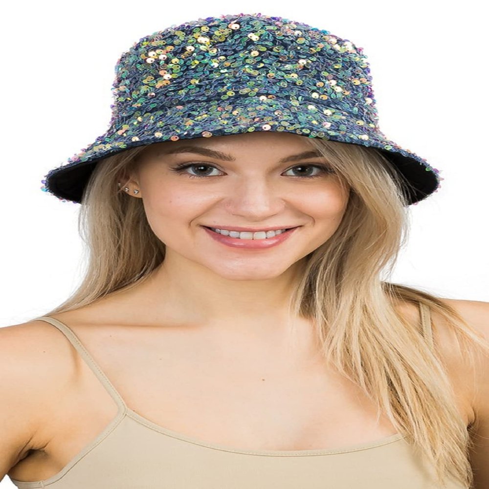 2Chique Boutique Women's Sequin Bucket Hat (Blue)