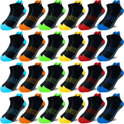 Tsmollyu Boy Socks 24 Pairs Half Cushioned Low Cut Sock Ankle Athletic Sports Sock With Cushioned Sole For Little Big Kids Age 3-14(10-14 Years)