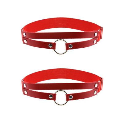 alisikee Adjustable O-ring Leg Garter, Elastic Thigh Garters Belt for Women, 1 Pair, Red