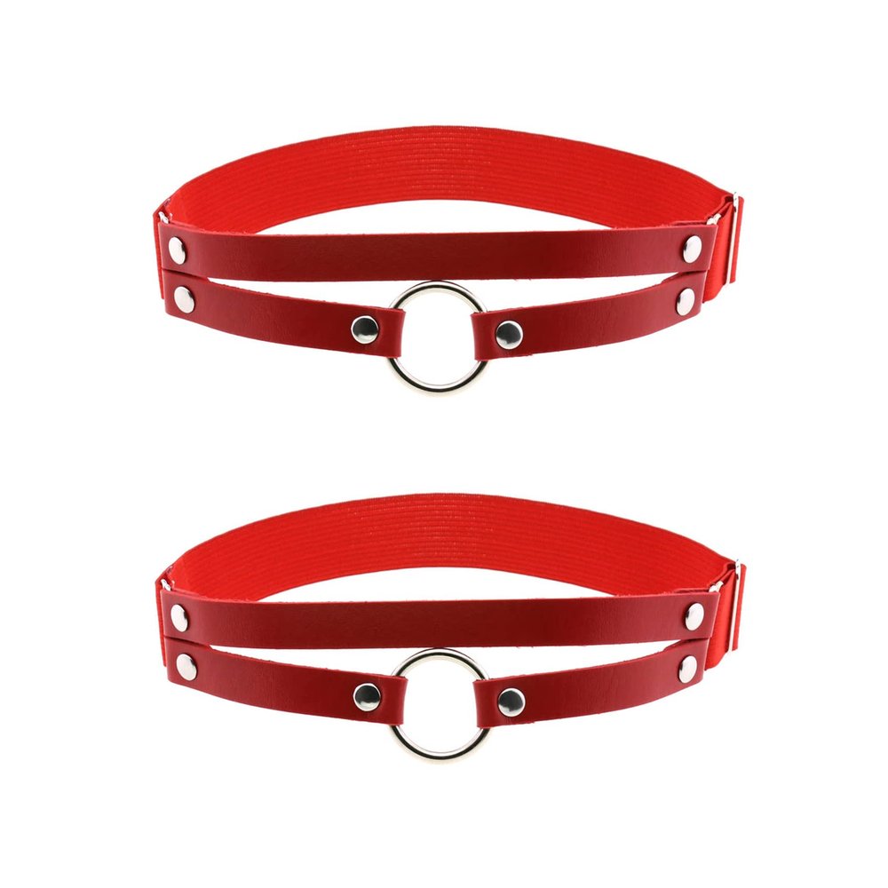 alisikee Adjustable O-ring Leg Garter, Elastic Thigh Garters Belt for Women, 1 Pair, Red