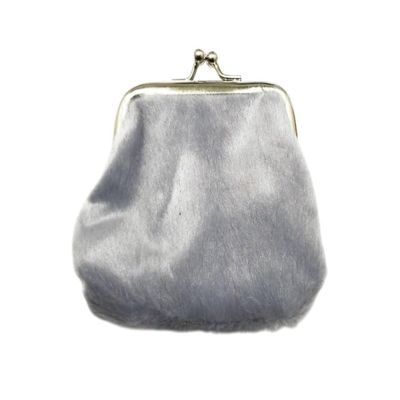 4" Grey Faux Fur Snap Closure Soft Coin Purse Wallet