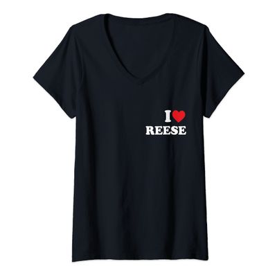 Womens I Love Reese Name Personalized Funny Red Heart Love V-Neck T-Shirt